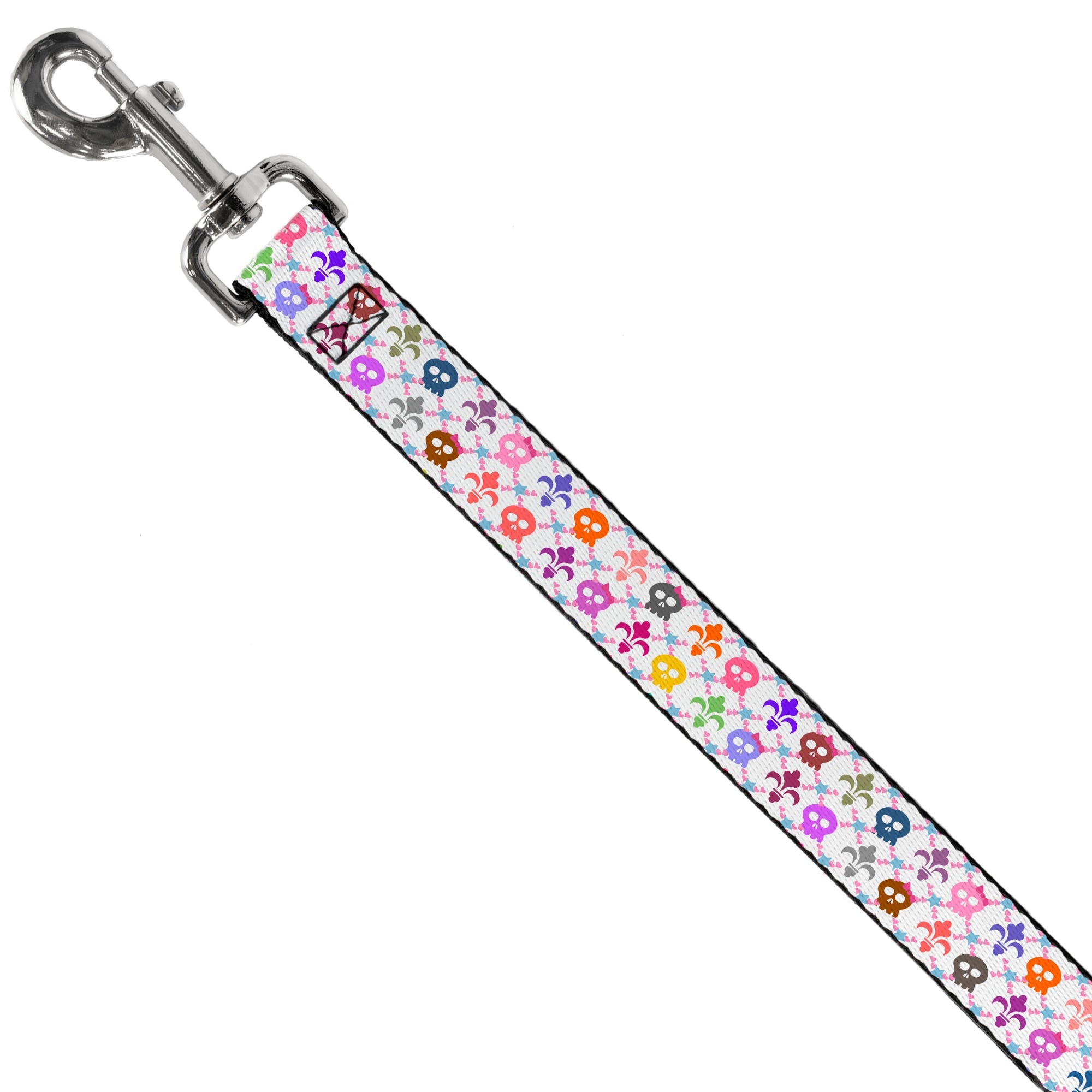 Dog Leash - Skull & Fleur-de-Lis White/Multi Color
