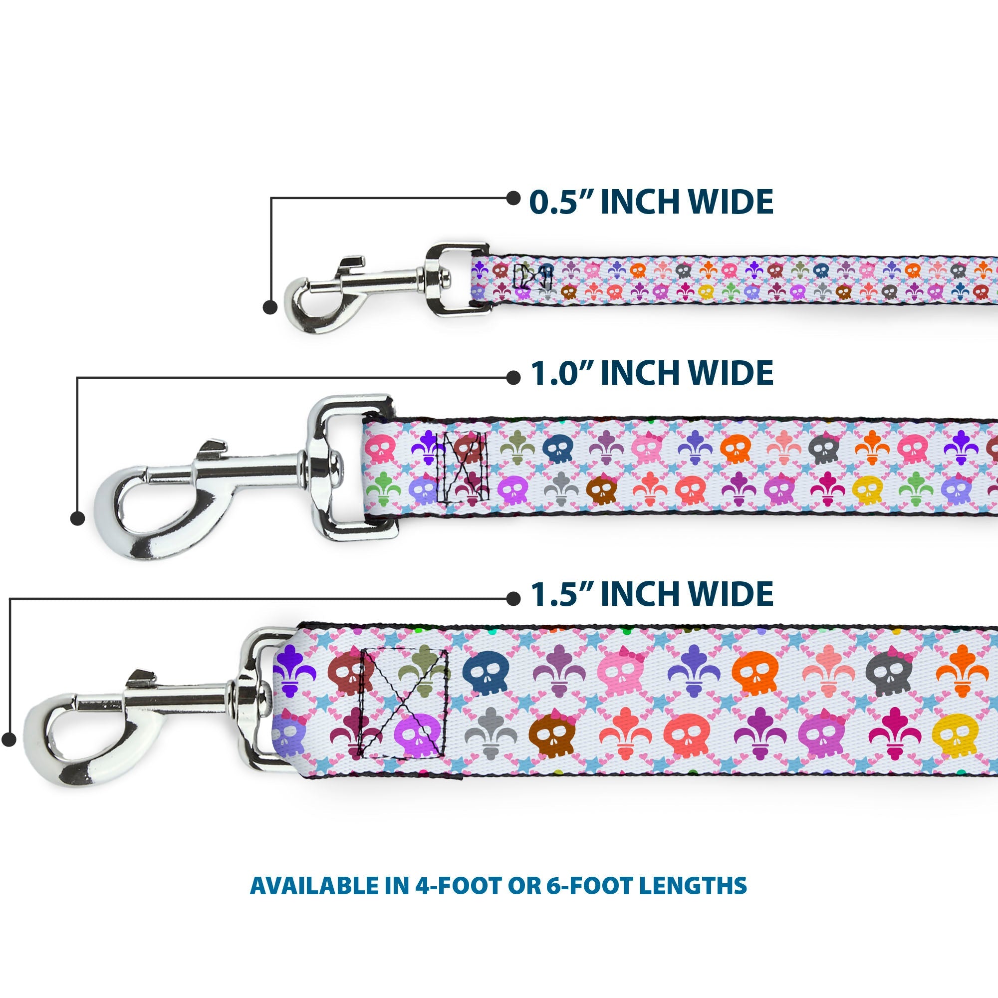 Dog Leash - Skull & Fleur-de-Lis White/Multi Color