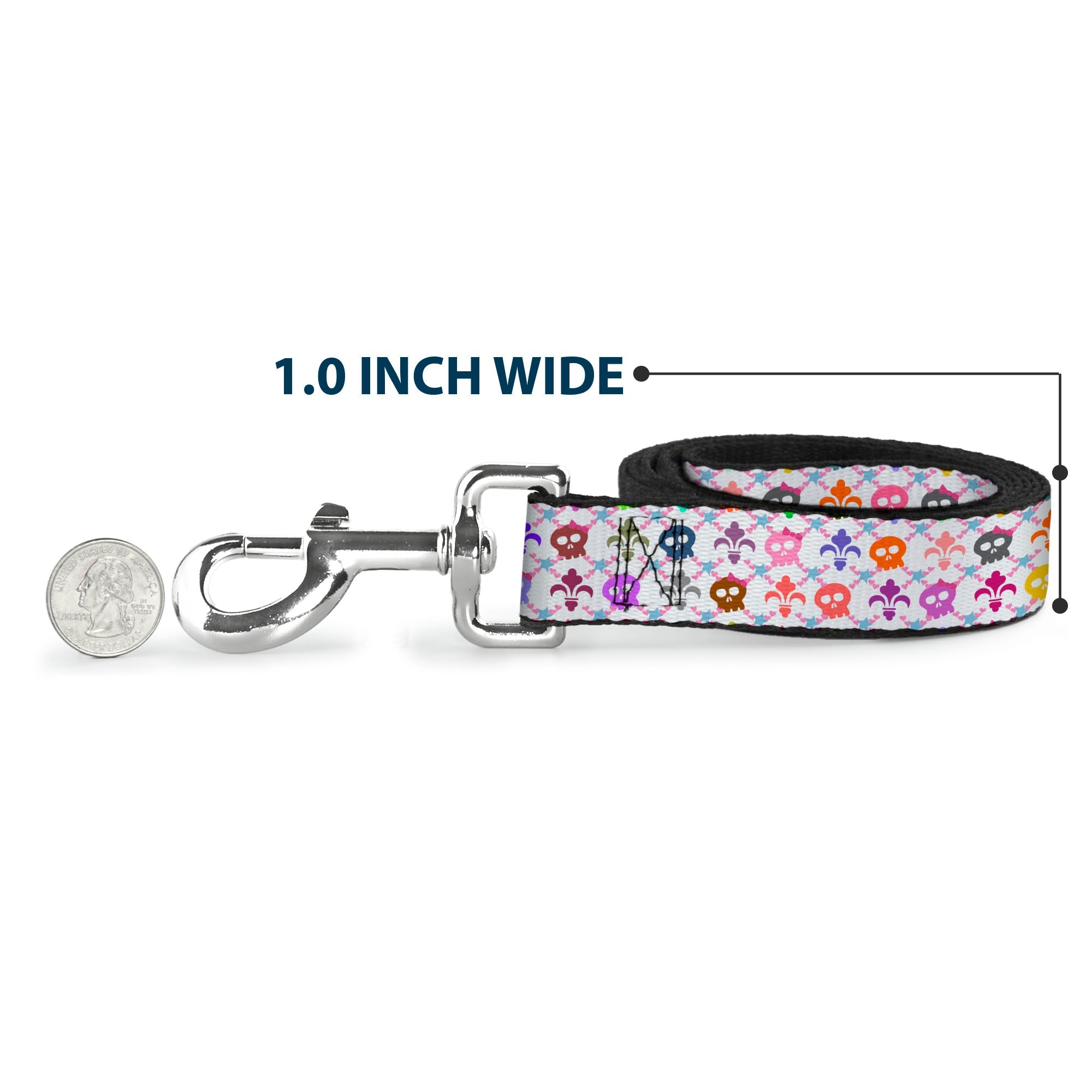 Dog Leash - Skull & Fleur-de-Lis White/Multi Color