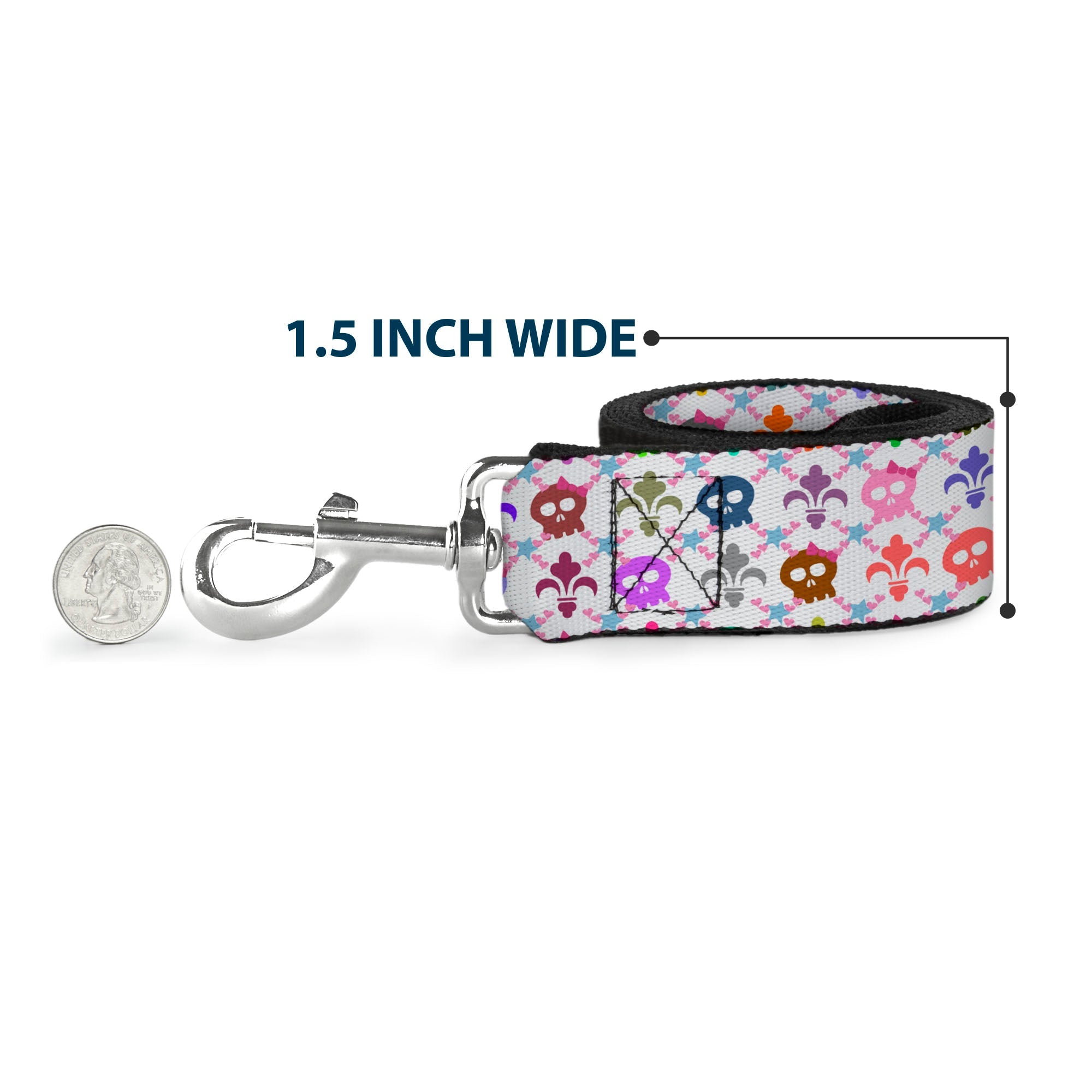 Dog Leash - Skull & Fleur-de-Lis White/Multi Color