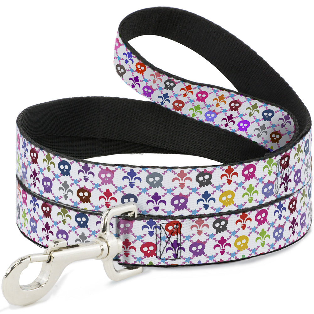 Dog Leash - Skull & Fleur-de-Lis White/Multi Color