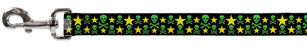 Dog Leash - Skulls & Stars Black/Green/Yellow