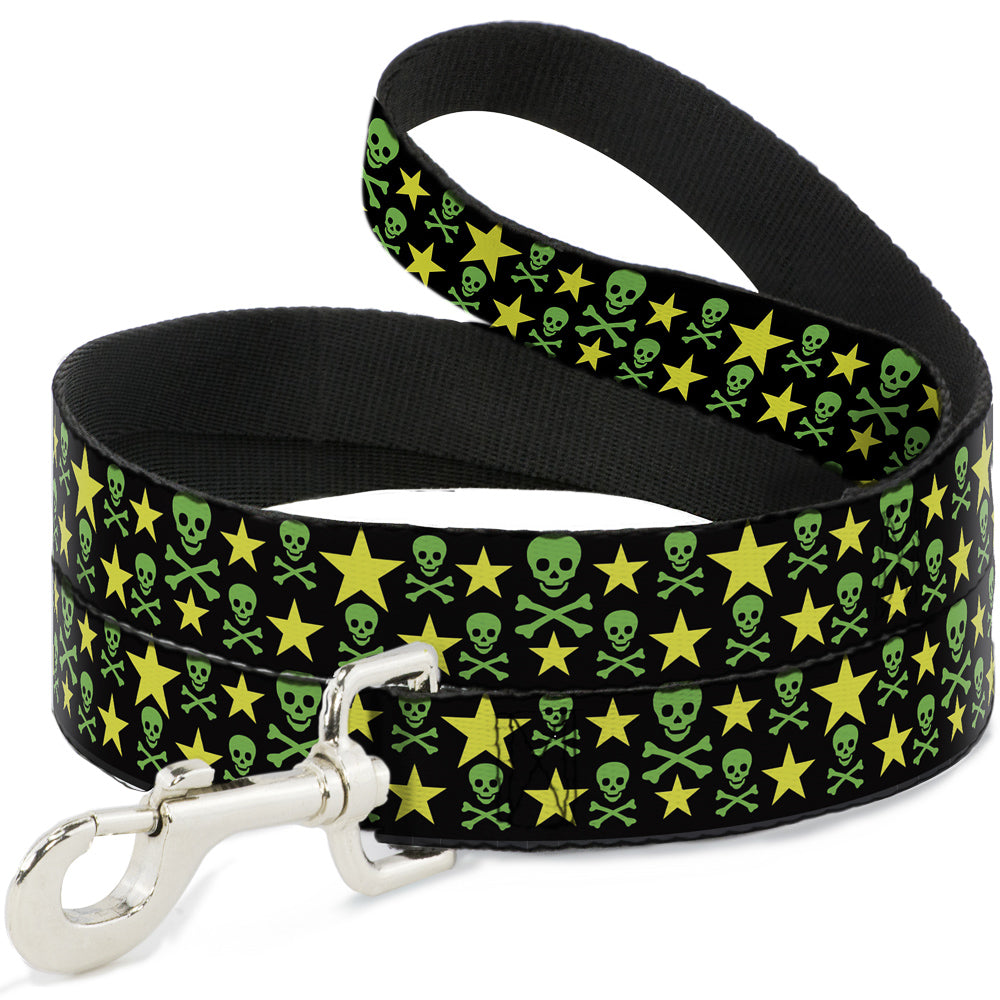 Dog Leash - Skulls & Stars Black/Green/Yellow