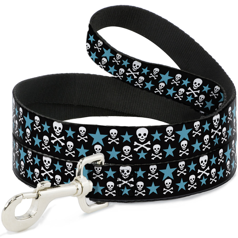 Dog Leash - Skulls & Stars Black/White/Blue