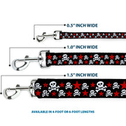 Dog Leash - Skulls & Stars Black/White/Red