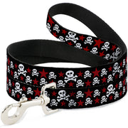 Dog Leash - Skulls & Stars Black/White/Red