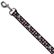 Dog Leash - Skulls & Stars Black/White/Pink