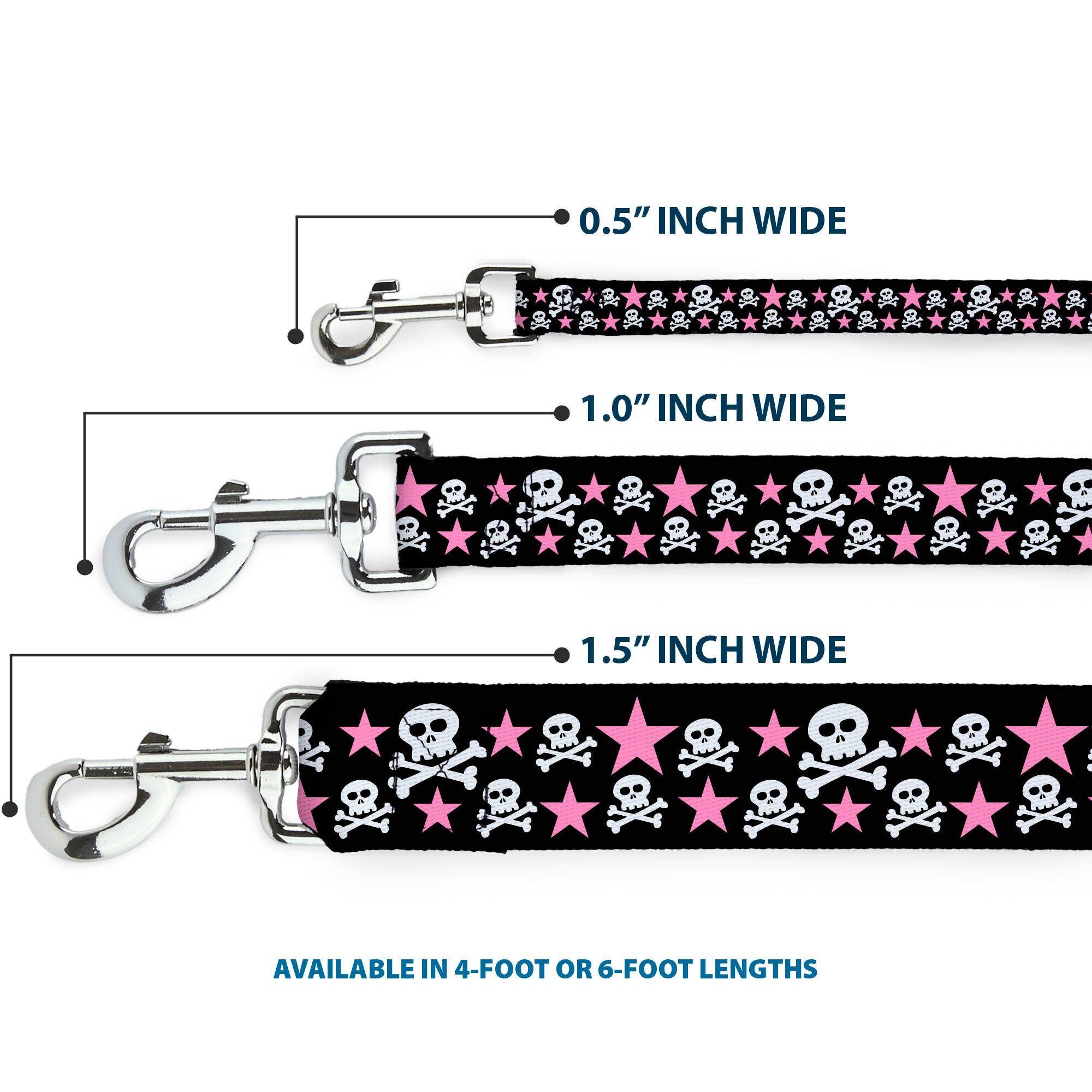 Dog Leash - Skulls & Stars Black/White/Pink