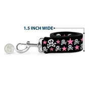 Dog Leash - Skulls & Stars Black/White/Pink