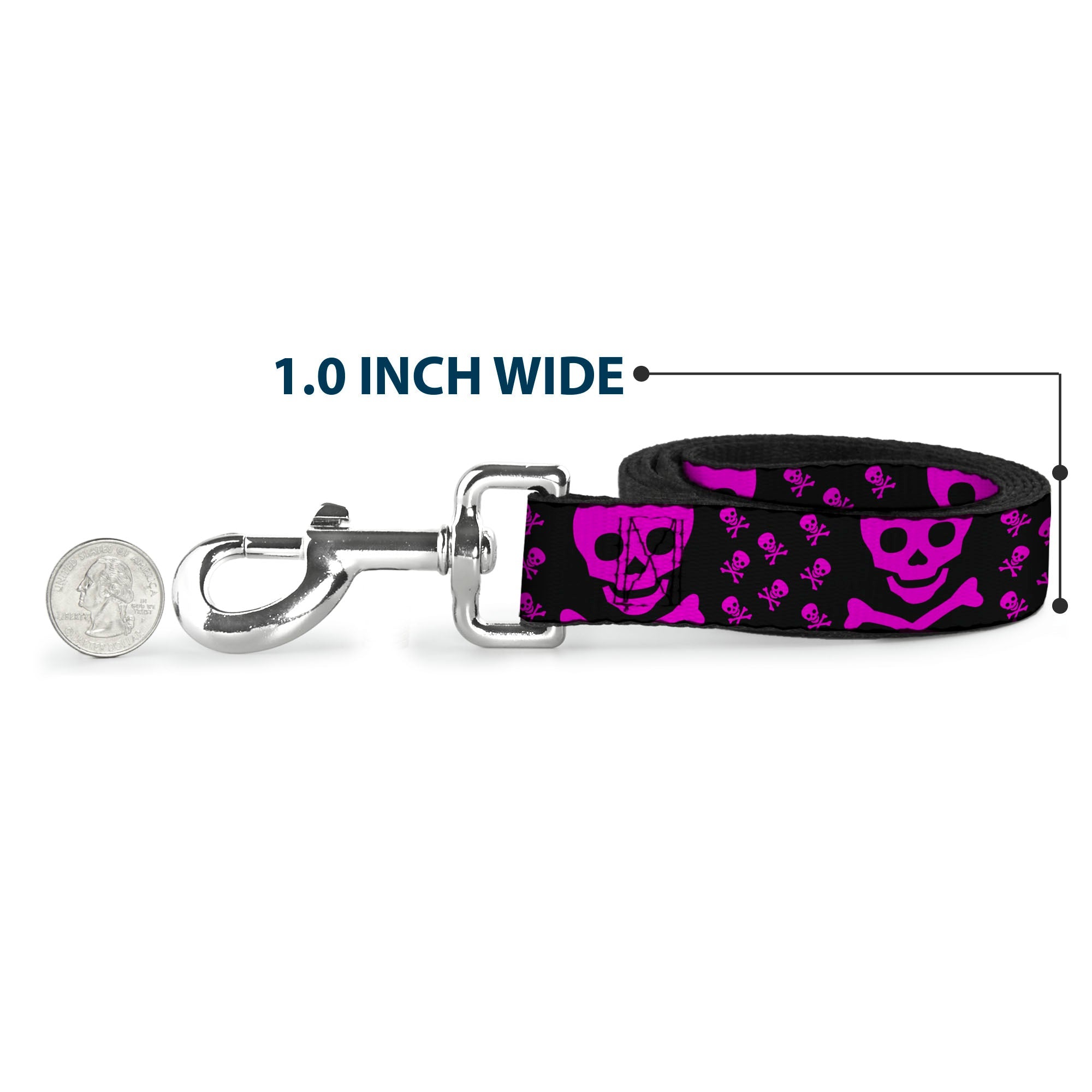 Dog Leash - Skull w/Babies Black/Fuchsia