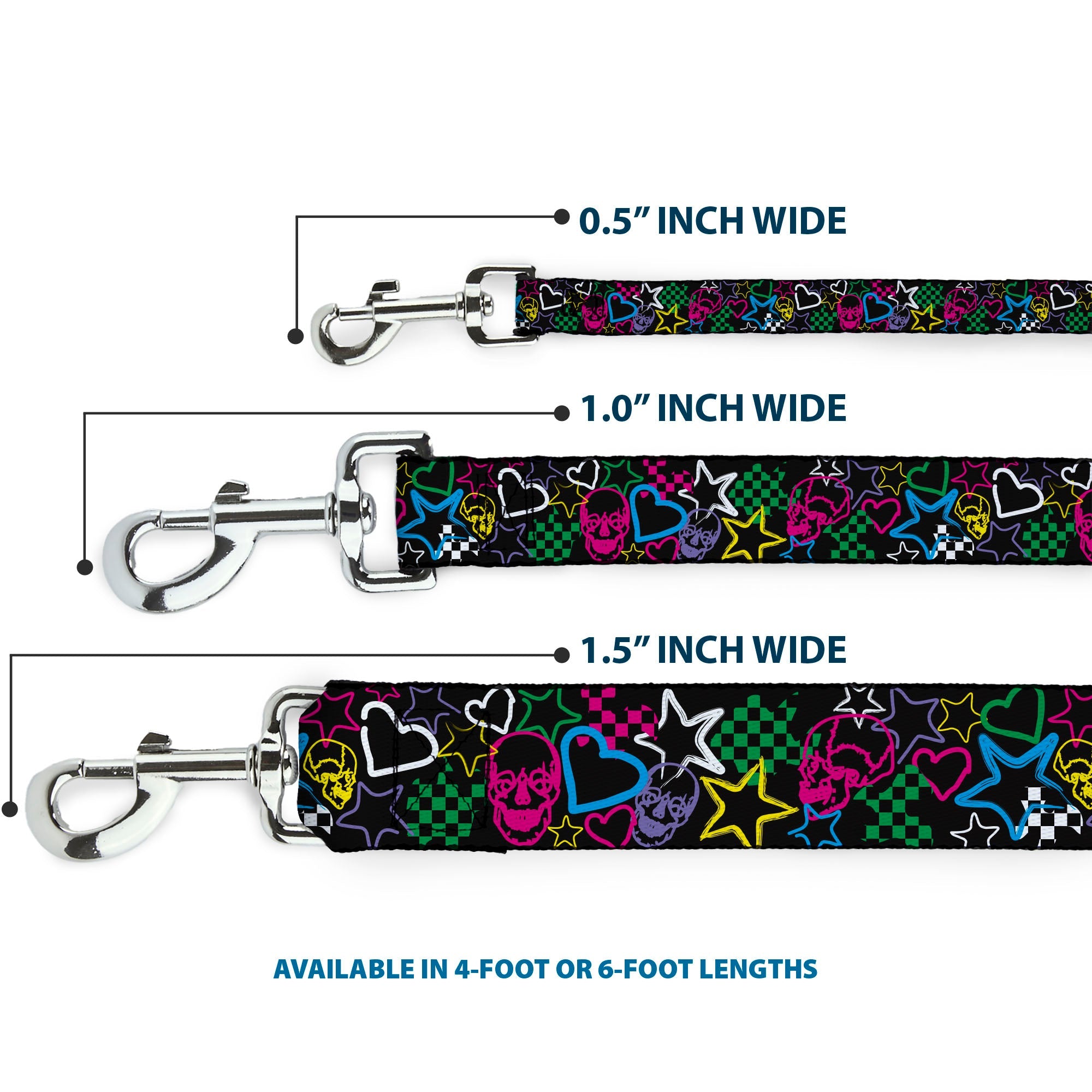 Dog Leash - Sketch Skull/Star/Heart/Checker Black/Multi