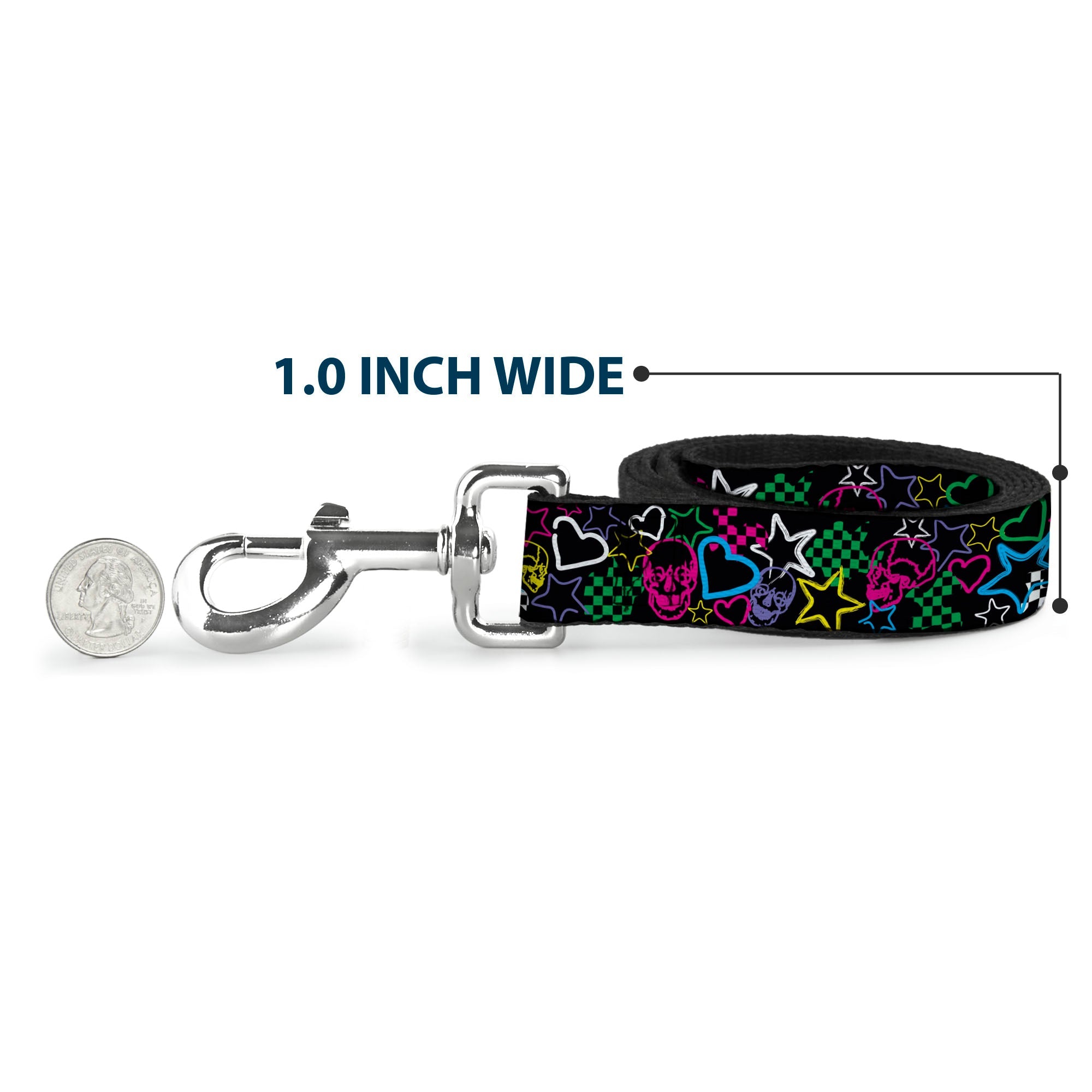 Dog Leash - Sketch Skull/Star/Heart/Checker Black/Multi