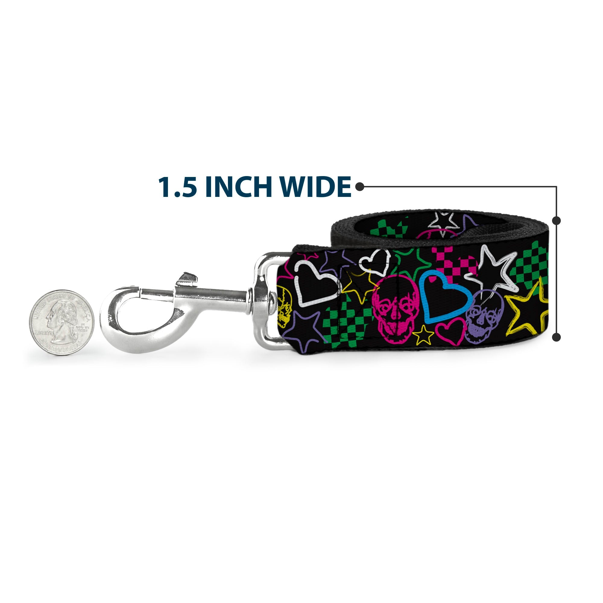 Dog Leash - Sketch Skull/Star/Heart/Checker Black/Multi