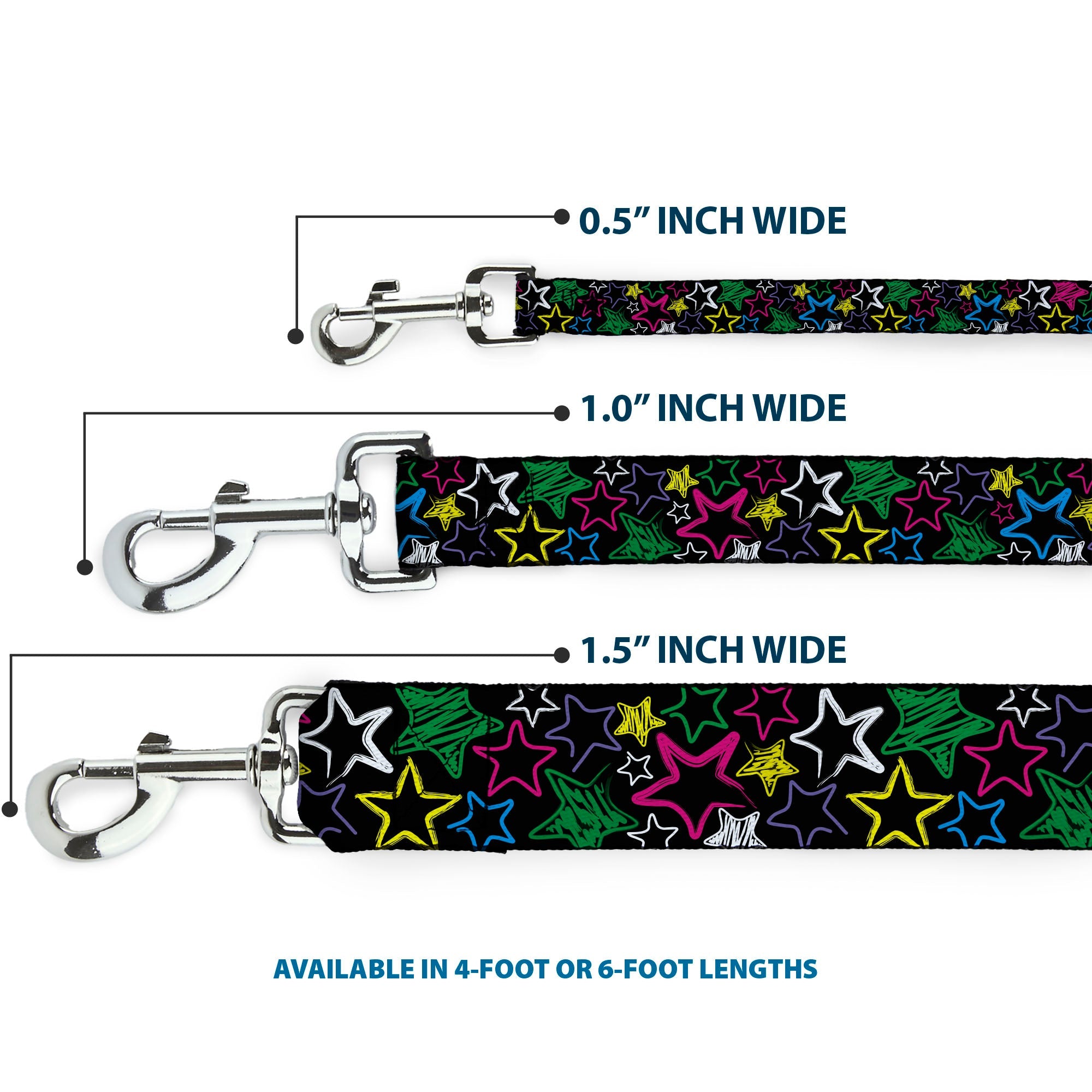 Dog Leash - Sketch Stars Black/Multi Color