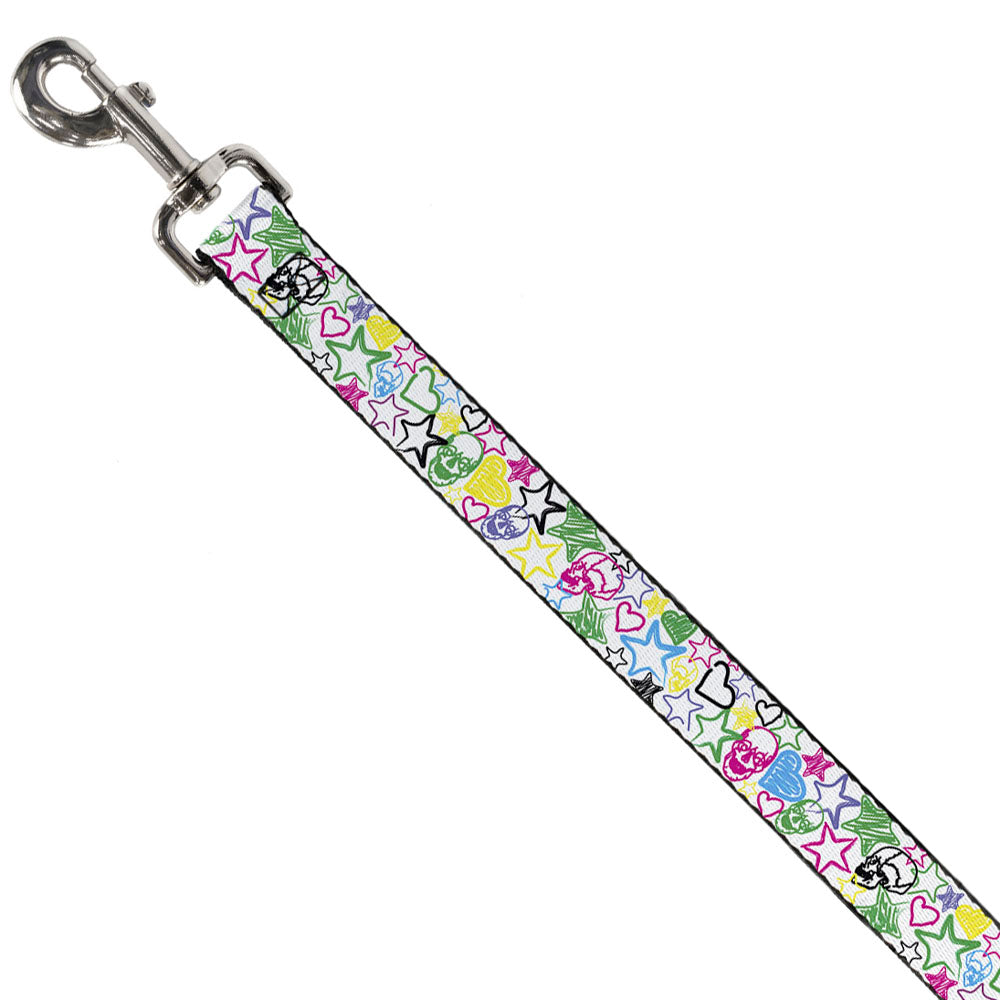 Dog Leash - Sketch Skull/Star/Heart White/Multi Color