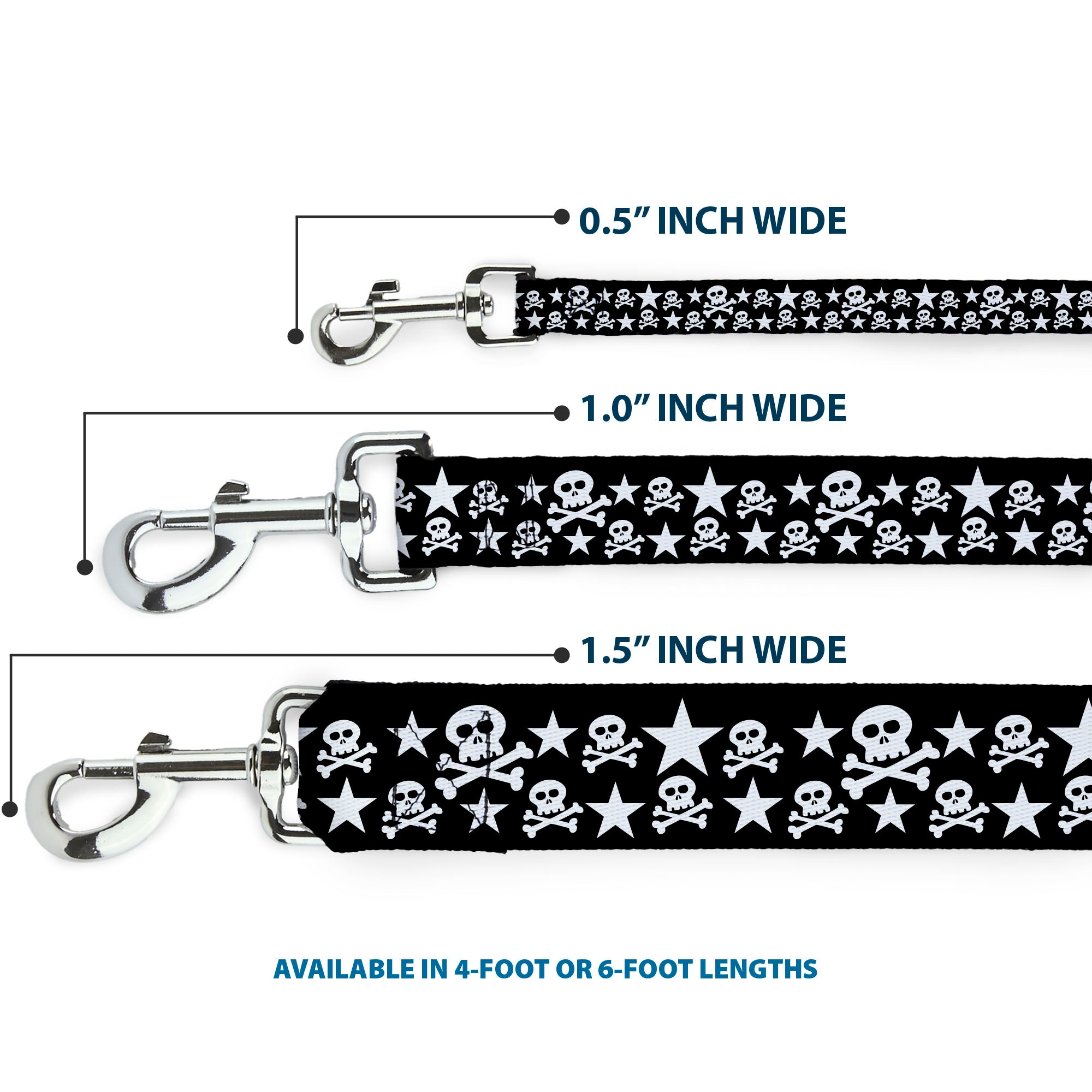 Dog Leash - Skulls & Stars Black/White