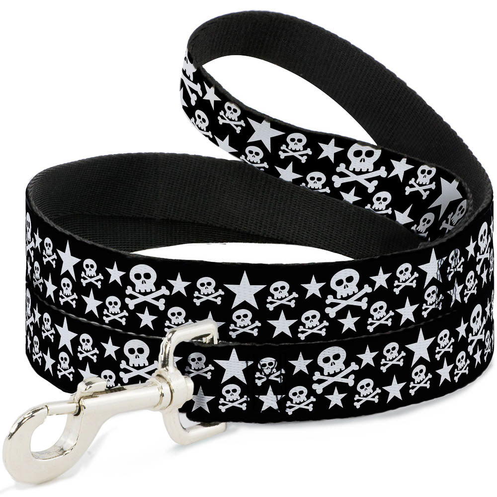 Dog Leash - Skulls & Stars Black/White