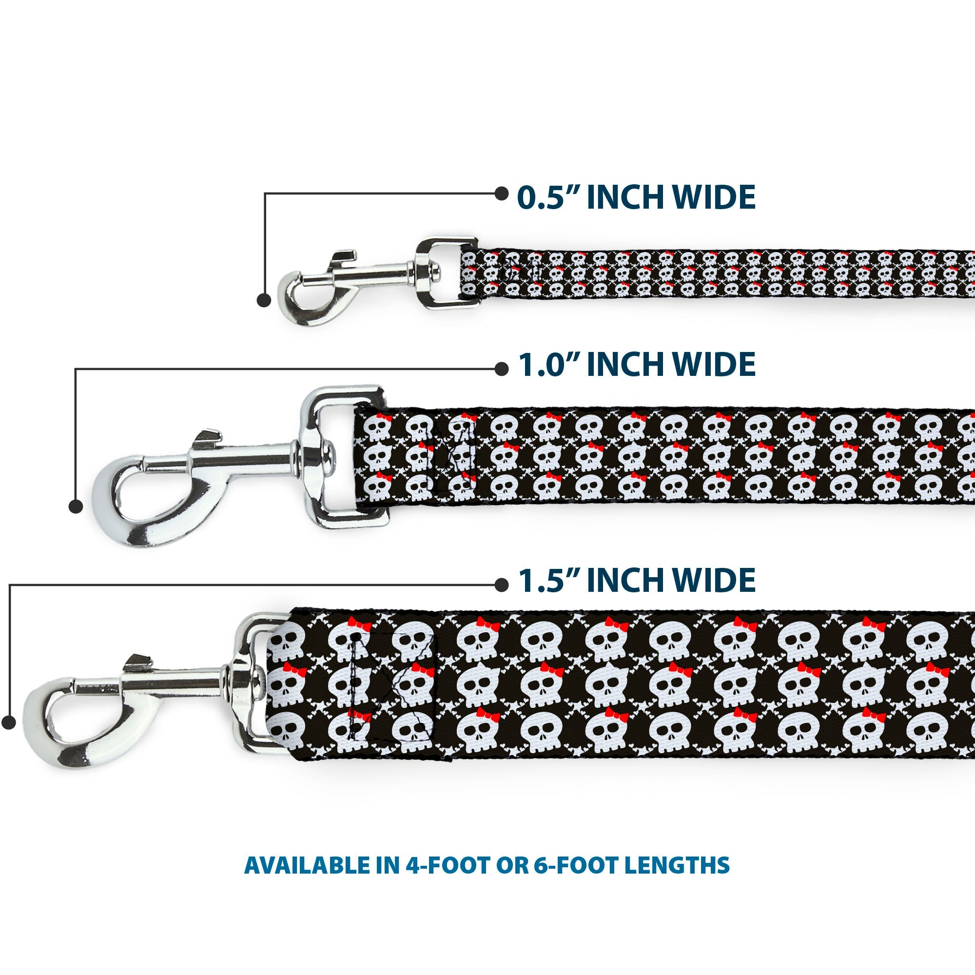 Dog Leash - Skull w/Bow Black/White/Red