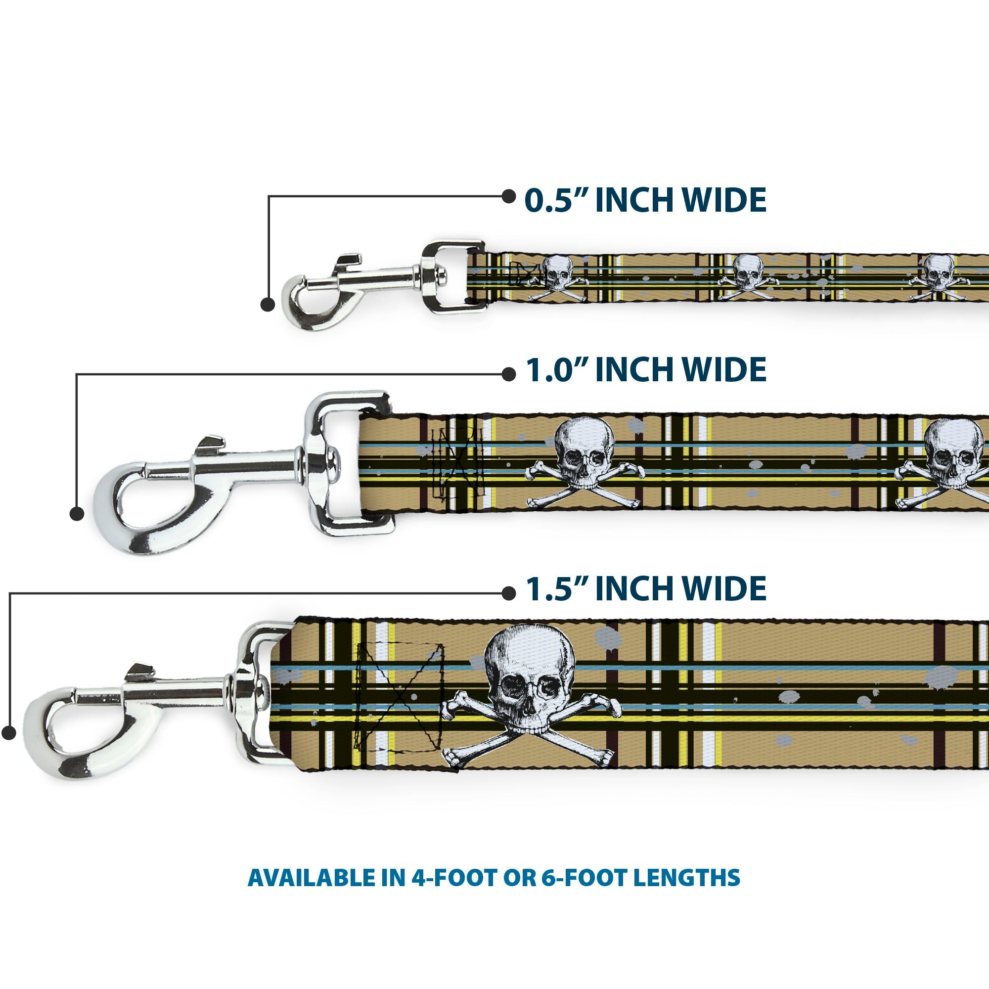 Dog Leash - Skull & Cross Bones Plaid Tan