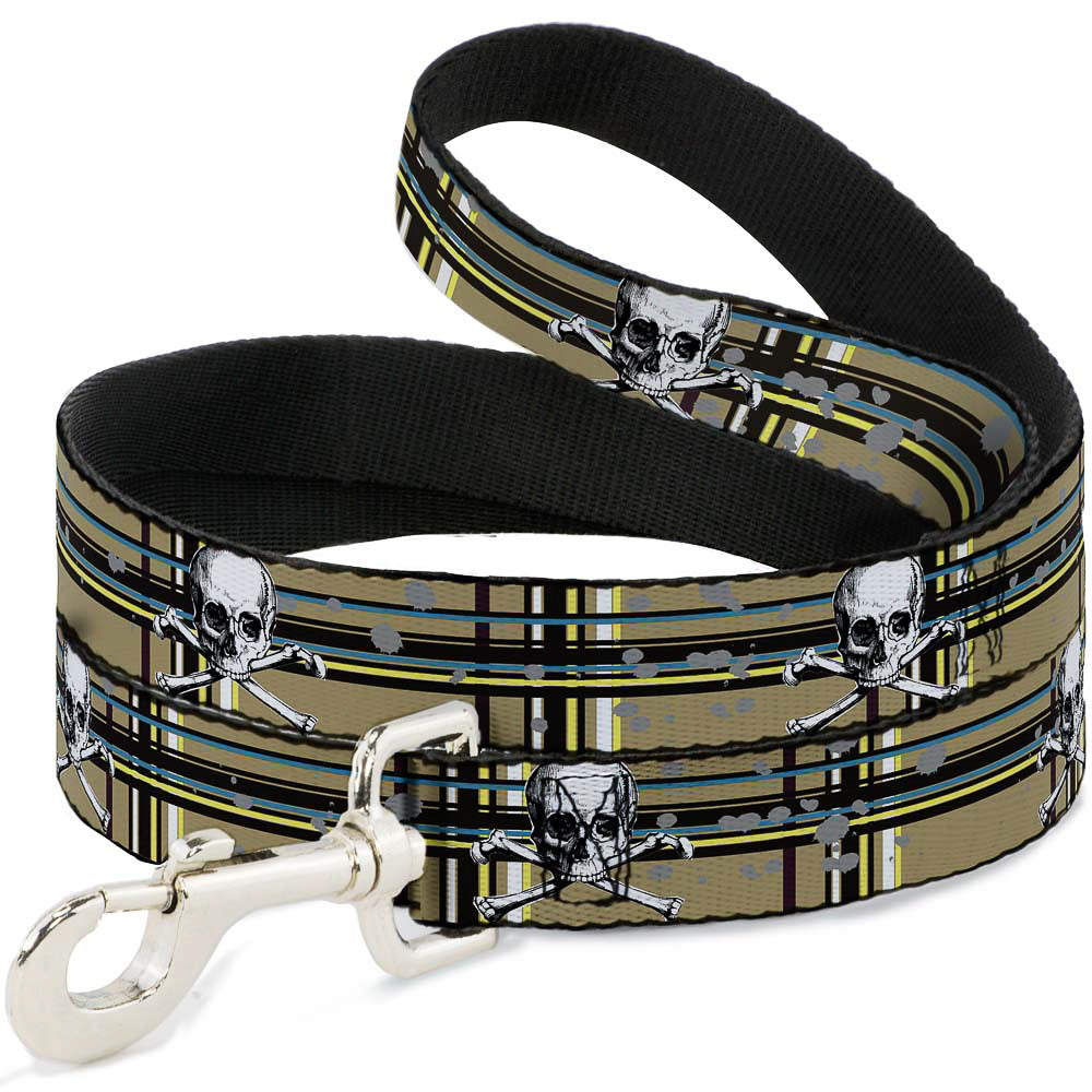 Dog Leash - Skull & Cross Bones Plaid Tan
