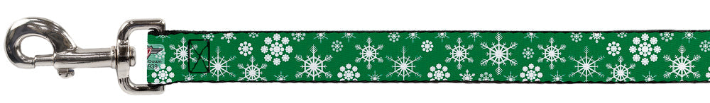 Dog Leash - Snowflakes Green/White