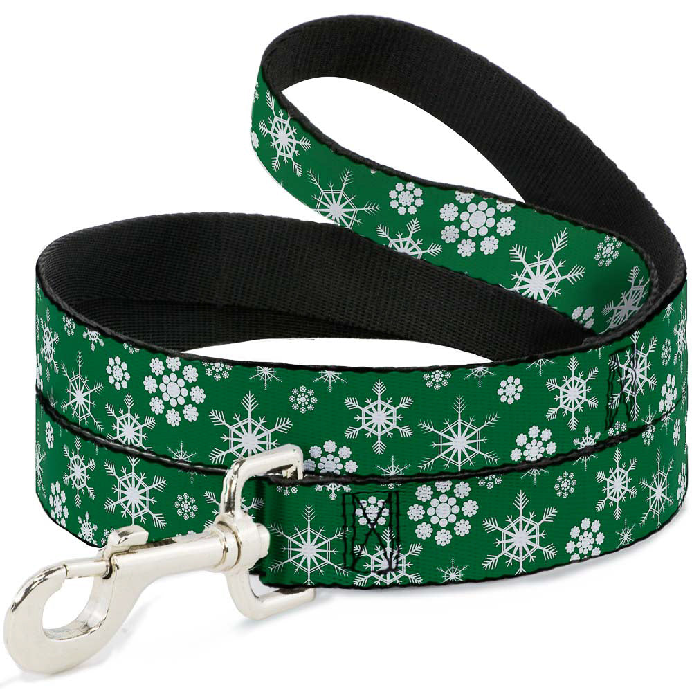 Dog Leash - Snowflakes Green/White