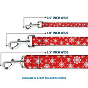 Dog Leash - Snowflakes Red/White
