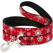 Dog Leash - Snowflakes Red/White