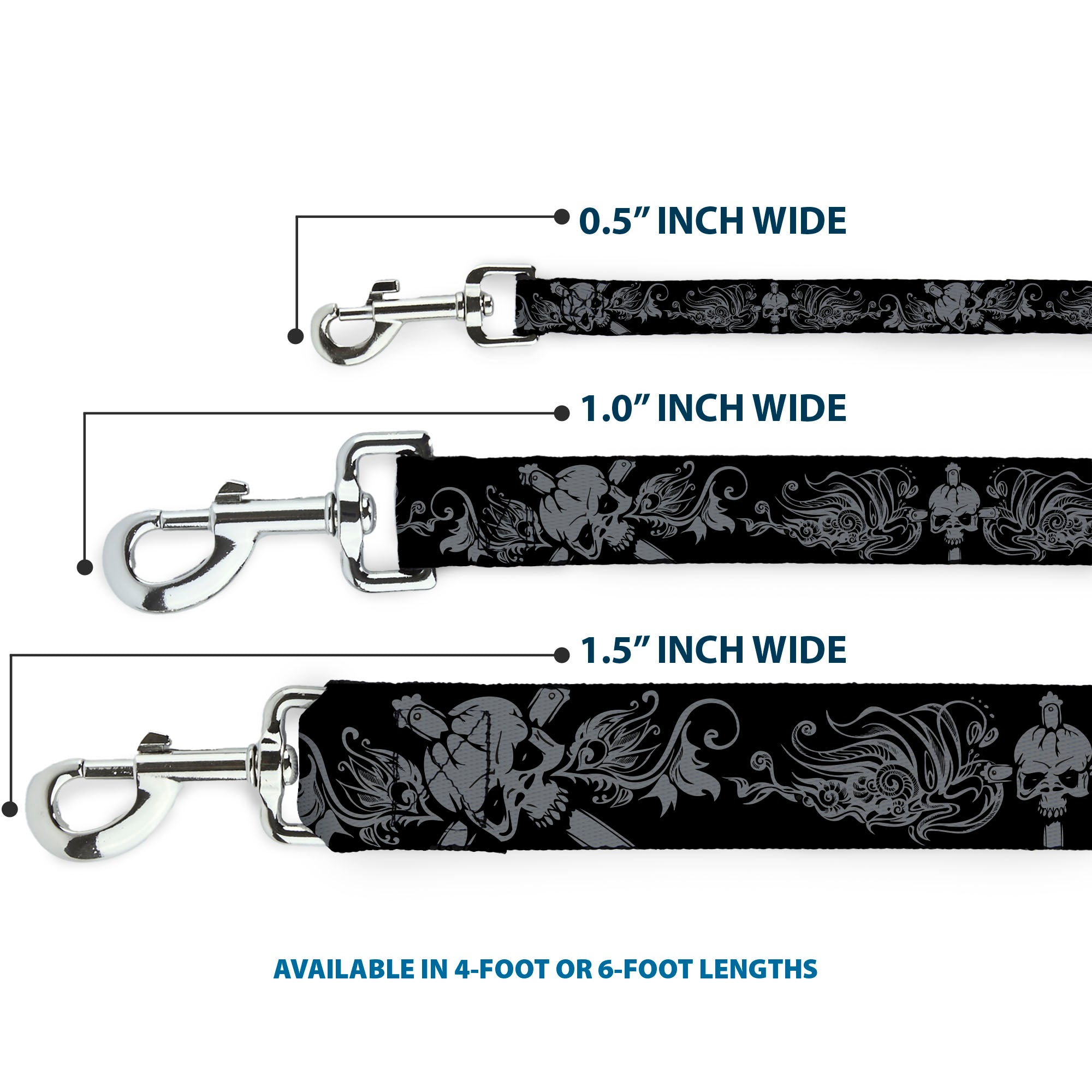 Dog Leash - Skull & Dagger w/Filigree Black/Gray