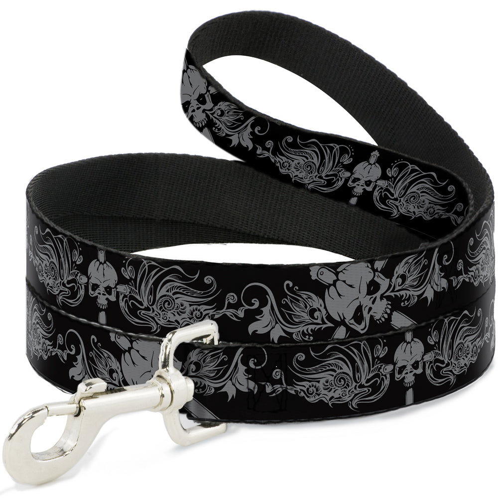 Dog Leash - Skull & Dagger w/Filigree Black/Gray