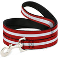 Load image into Gallery viewer, Red and white striped dog leash by Southlake Paws with a silver metal clip and black lining.
