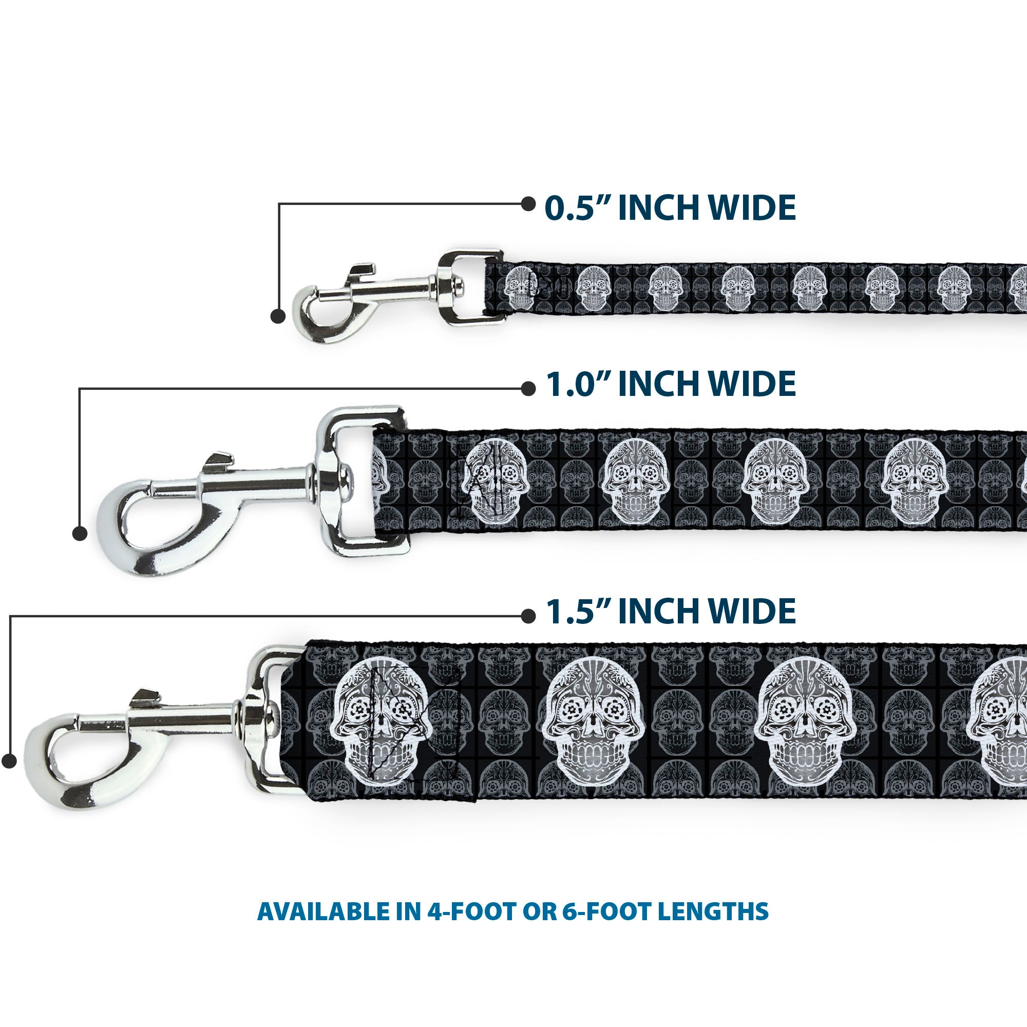 Dog Leash - Skull Candy Black/Gray/White