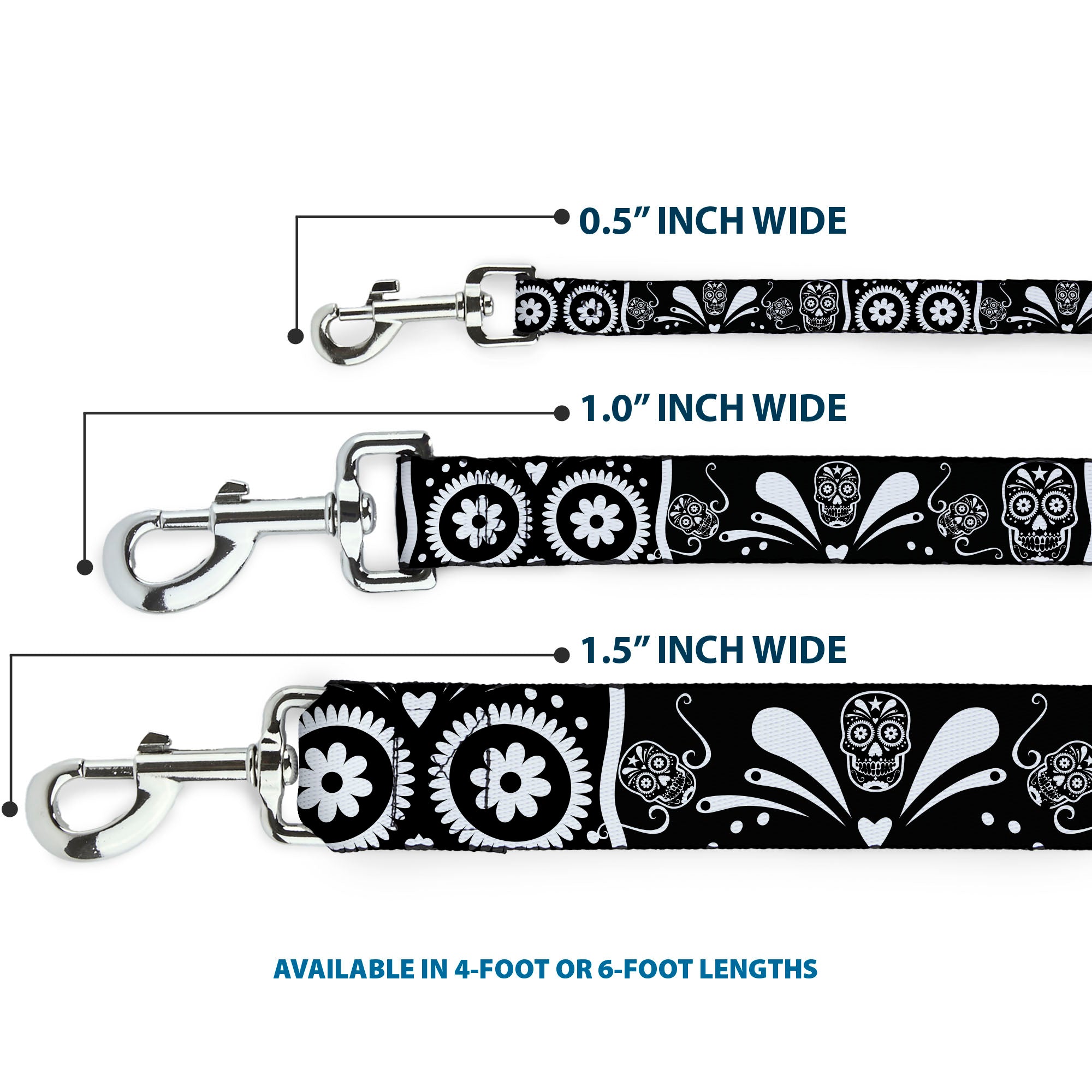 Dog Leash - Sugar Skulls Black/White