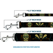 Dog Leash - Sugar Skulls Black/Olive/Burgundy