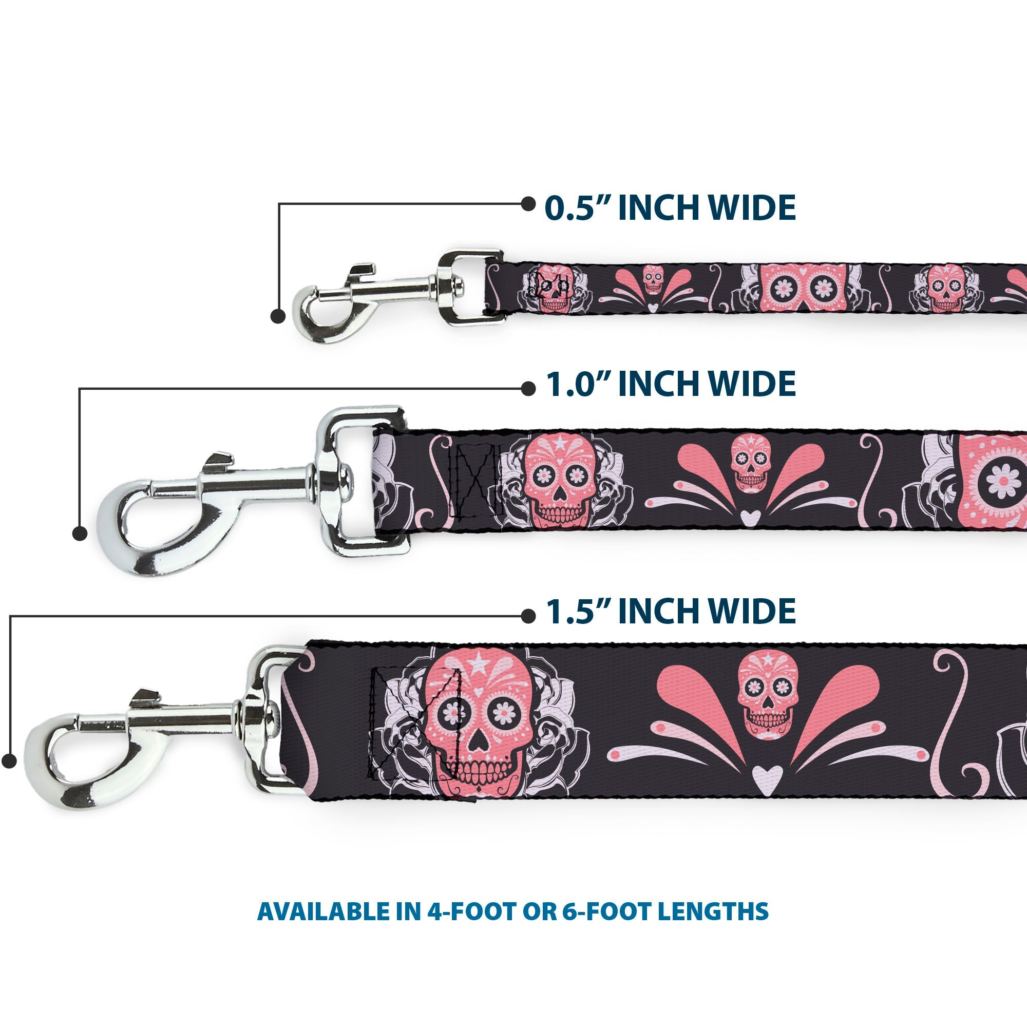 Dog Leash - Sugar Skulls Gray/Pink