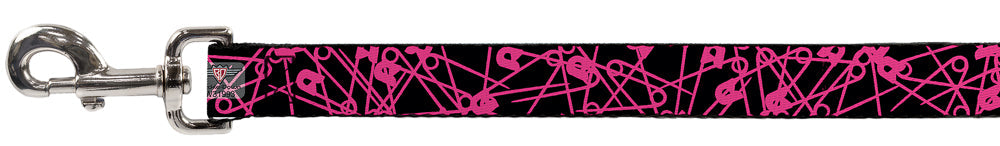 Dog Leash - Safety Pins Black/Fuchsia