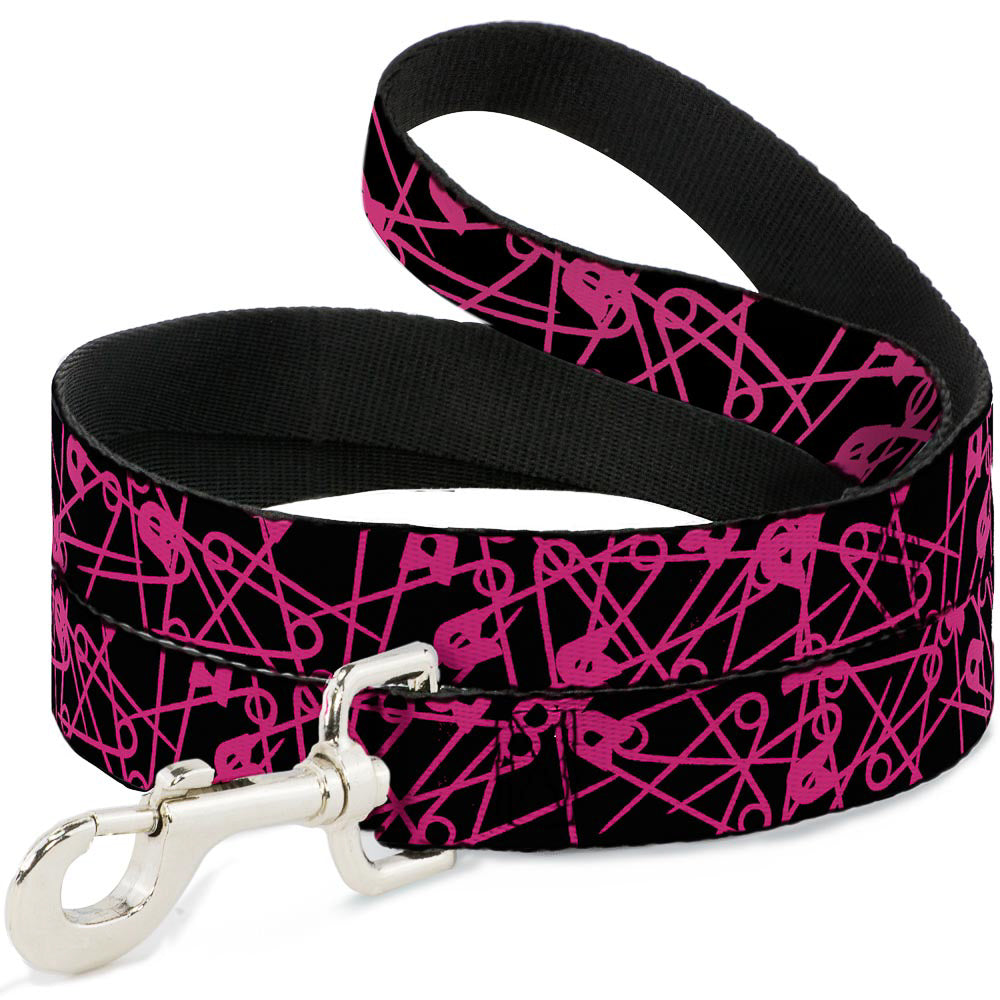 Dog Leash - Safety Pins Black/Fuchsia