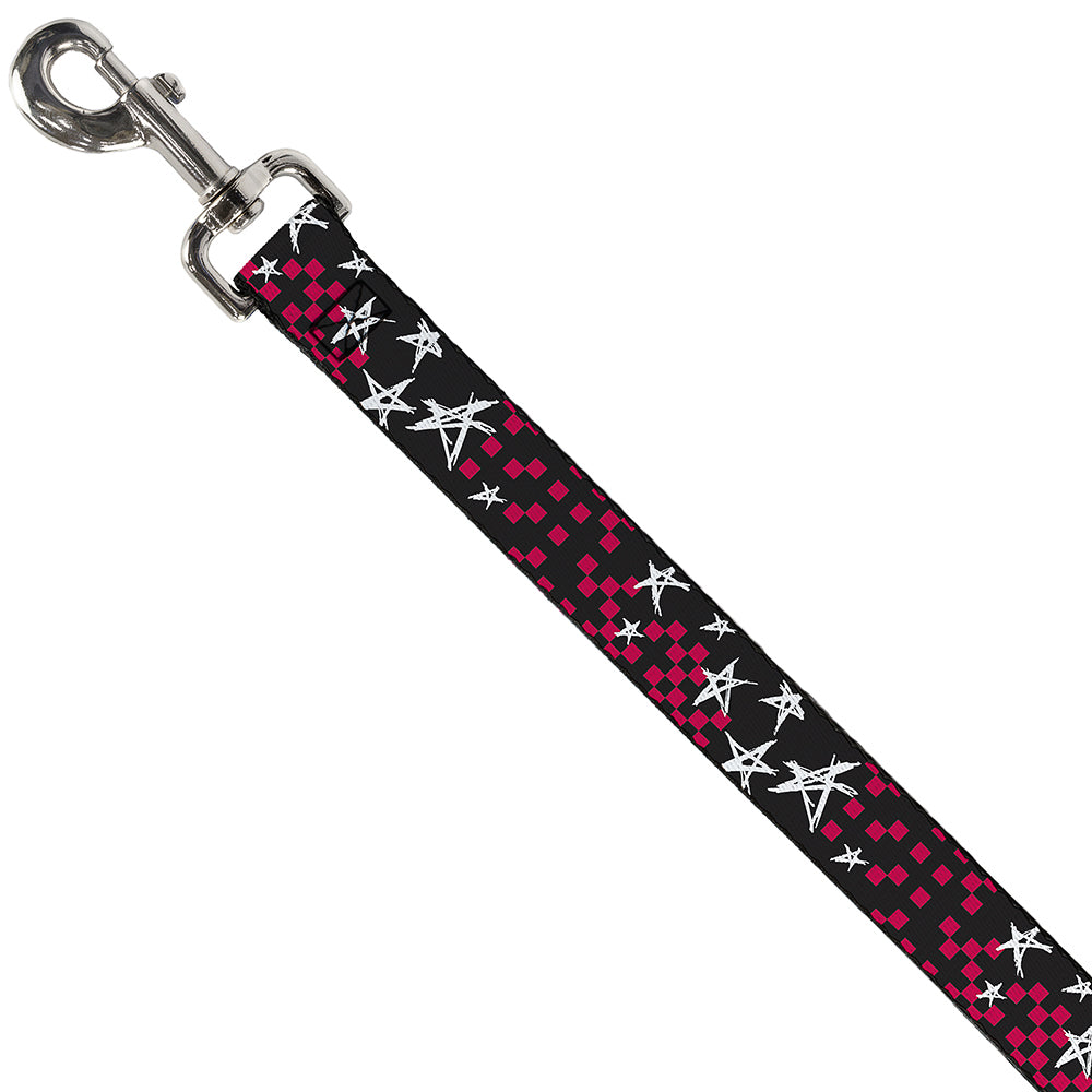 Dog Leash - Sketch Stars w/Checkers Black/Fuchsia/White