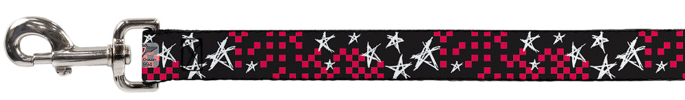 Dog Leash - Sketch Stars w/Checkers Black/Fuchsia/White