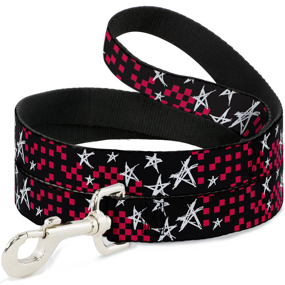 Dog Leash - Sketch Stars w/Checkers Black/Fuchsia/White