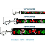Dog Leash - Sugar Skull w/Roses & Heart