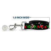 Dog Leash - Sugar Skull w/Roses & Heart