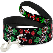 Dog Leash - Sugar Skull w/Roses & Heart