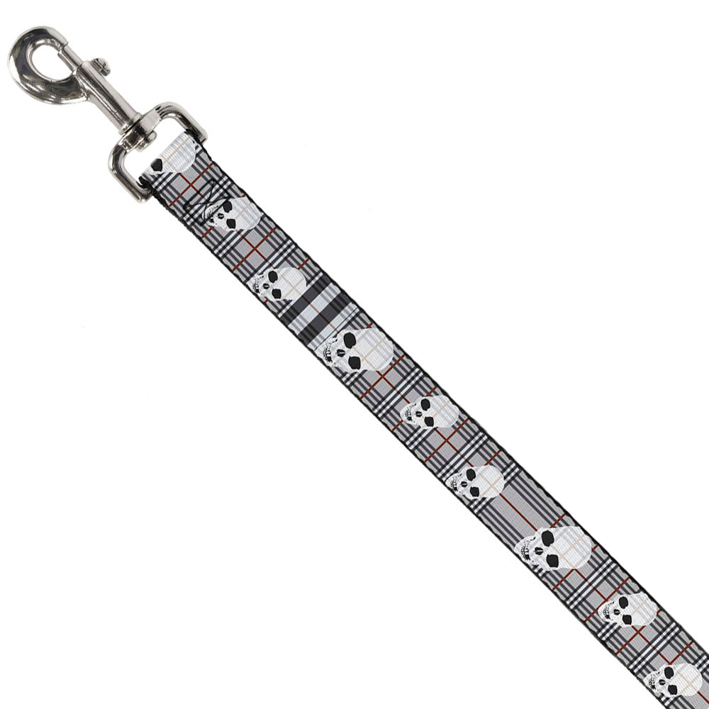 Dog Leash - Tilted Skulls Plaid Gray
