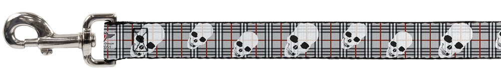 Dog Leash - Tilted Skulls Plaid Gray