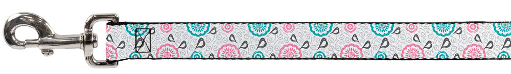 Dog Leash - Bird Tapestry White/Gray/Turquoise/Pink