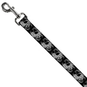 Dog Leash - Tattoo Skull Floral Black/White