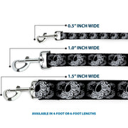 Dog Leash - Tattoo Skull Floral Black/White