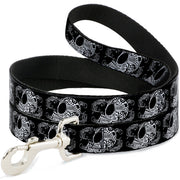 Dog Leash - Tattoo Skull Floral Black/White