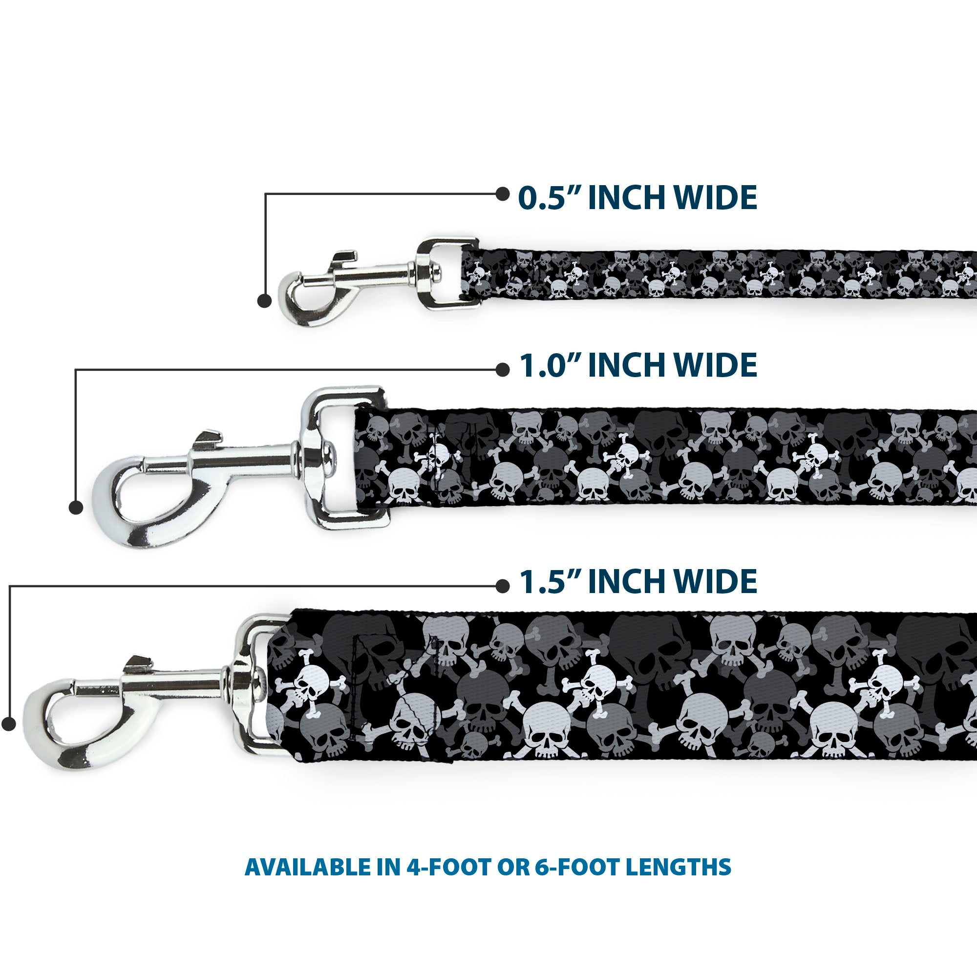 Dog Leash - Top Skulls Stacked Black/Gray/White